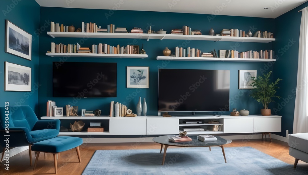 Photo modern style interior room 3d illustration Interior frame living room with colorful white sofa,led with blank frame Photo modern style interior room 3d illustration Interior frame living room with colorful white sofa,led with blank frame