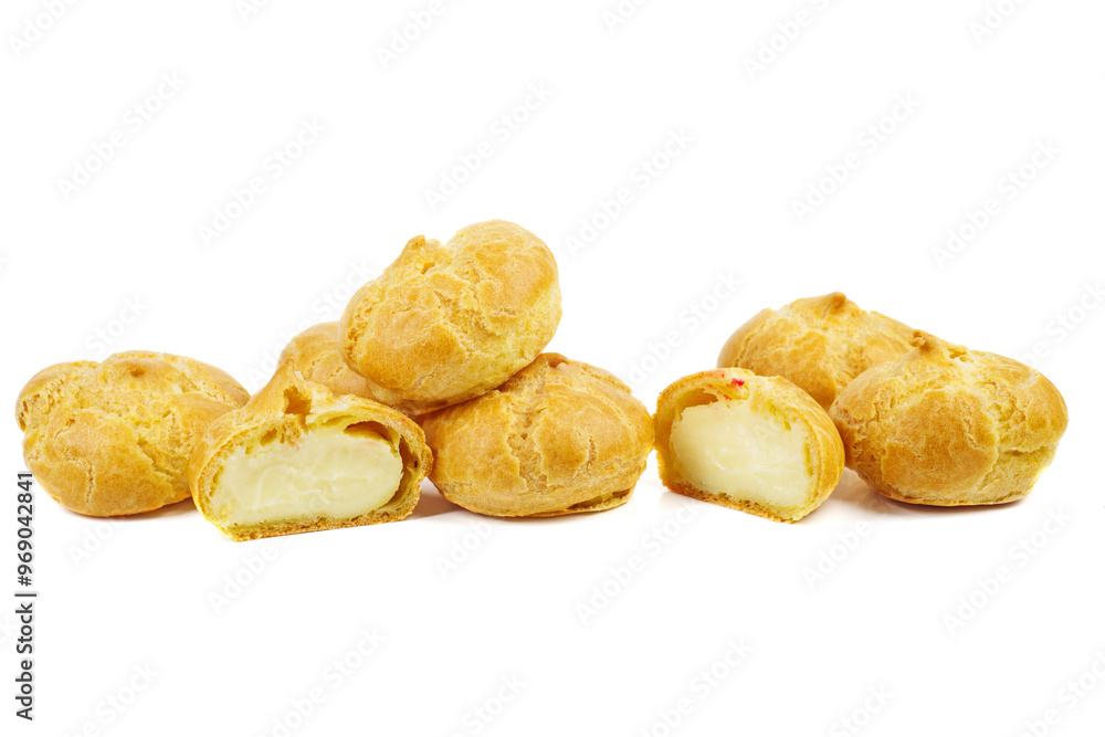 Choux cream puff pastry isolated on white background, sweet food, bakery Choux cream puff pastry isolated on white background, sweet food, bakery