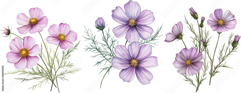 Cosmos flowers watercolor illustration Cosmos flowers watercolor illustration