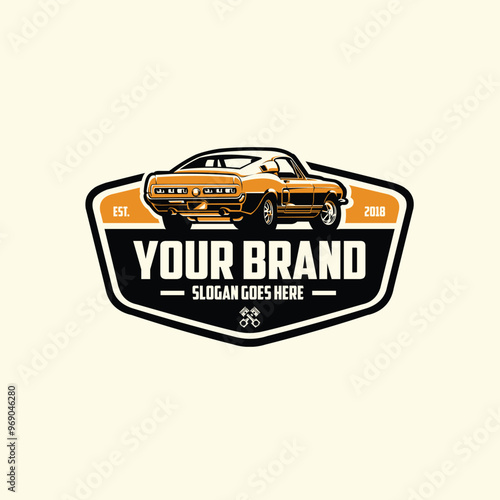 Premium Classic Muscle Car Emblem Logo Vector. Best for Classic Automotive Restoration Related Industries