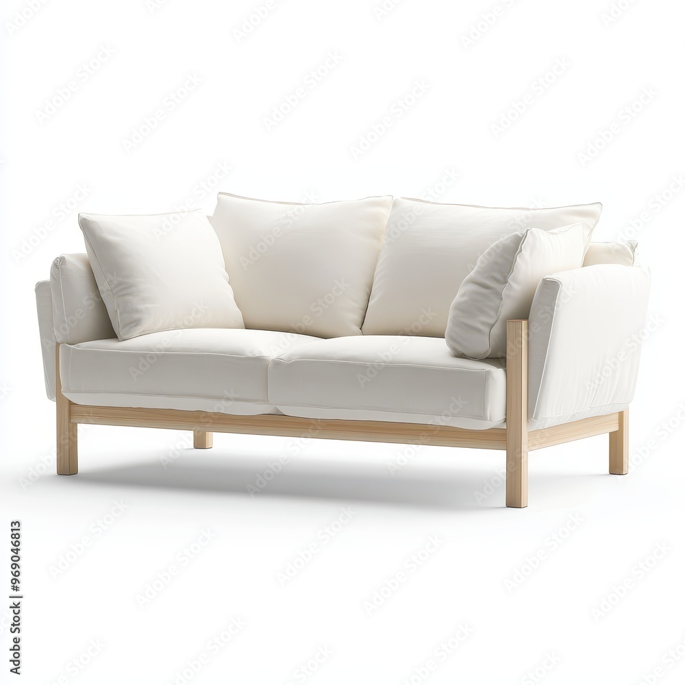 A modern, minimalist white sofa with plush cushions, designed for comfort and style. A modern, minimalist white sofa with plush cushions, designed for comfort and style.