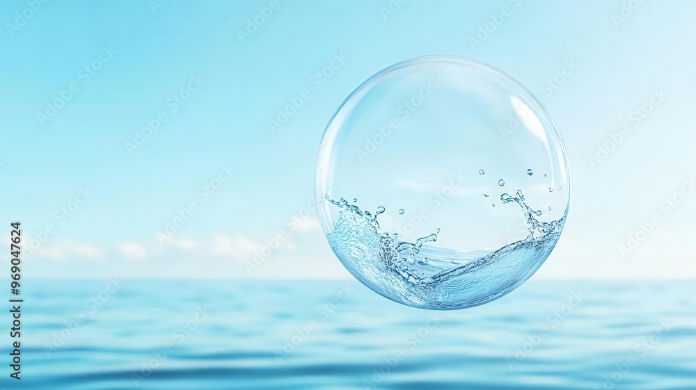 Bubble speech made of swirling water, suspended over a tranquil ocean background, fluid and calming Bubble speech made of swirling water, suspended over a tranquil ocean background, fluid and calming