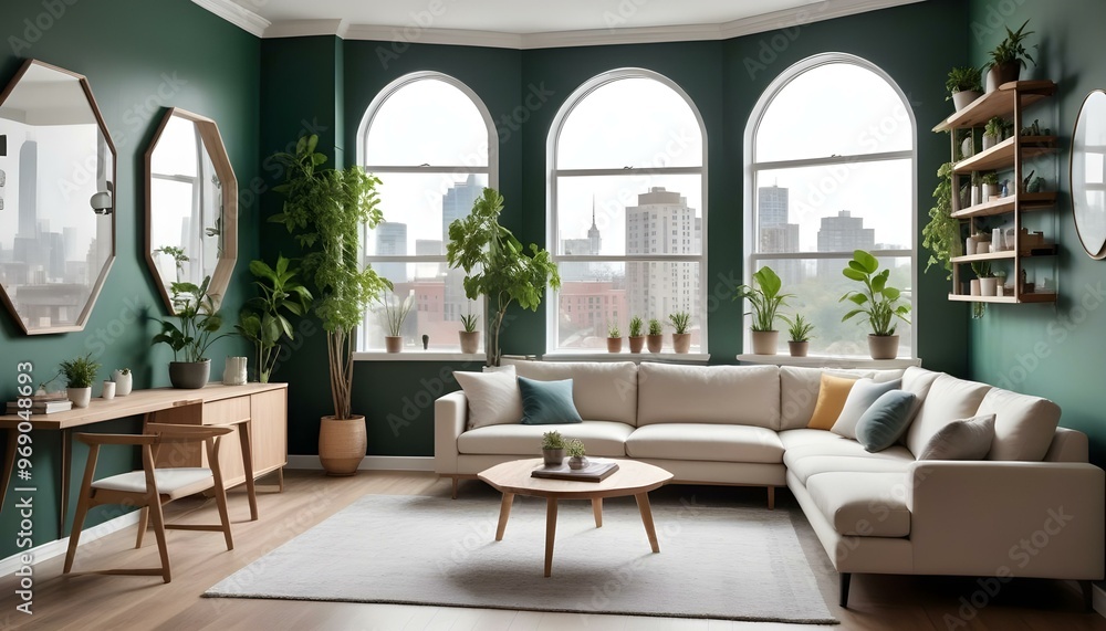 Photo modern style interior room 3d illustration Interior frame living room with colorful white sofa,led with blank frame Photo modern style interior room 3d illustration Interior frame living room with colorful white sofa,led with blank frame