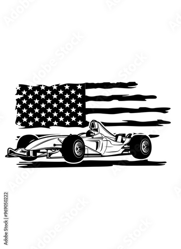 US Formula Car | US Flag | Patriotic Race Car | Race Driver | Car Lover | Racing Car | Sports Car | US Open Wheel Racer | Original Illustration | Vector and Clipart | Cutfile and Stencil