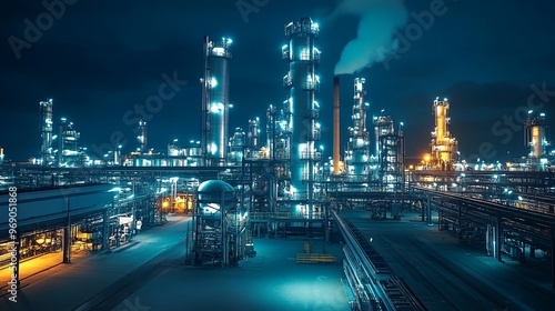 Wallpaper Mural A city skyline at night with a large industrial area Torontodigital.ca