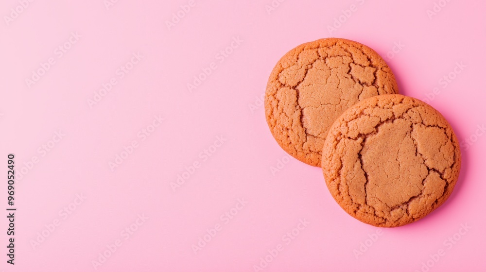 Top View of Two Cinnamon Cookies on Pink Background - High Detail Editorial Image Top View of Two Cinnamon Cookies on Pink Background - High Detail Editorial Image
