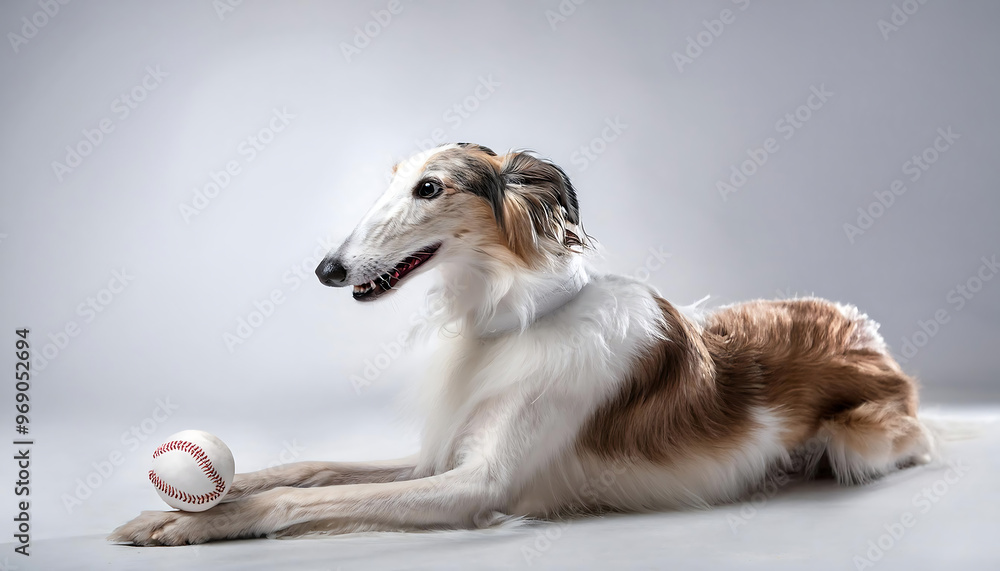 Fototapeta premium playing baseball with a borzoi dog