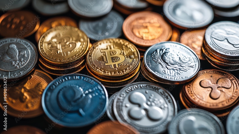 Double Exposure Stock Market Graph with Coins Double Exposure Stock Market Graph with Coins