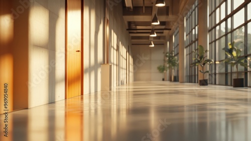 Sunlit Hallway with Elegant Design and Plants Creating a Calm Atmosphere in Modern Architecture