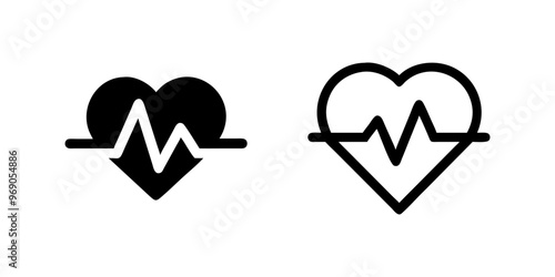 Heart beat icon set featuring heartbeat, heart, and cardiogram symbols. Flat vector icons for medical apps and websites, with illustrations on a white background