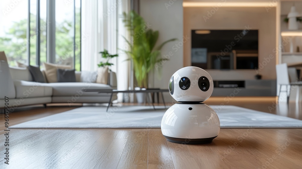 Futuristic AI-powered virtual assistant offering personalized services in smart homes