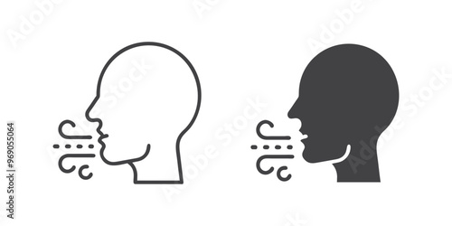 Breathing icon set featuring signs for breath difficulties and respiration problems. Vector illustrations on a white background, ideal for health and medical contexts.