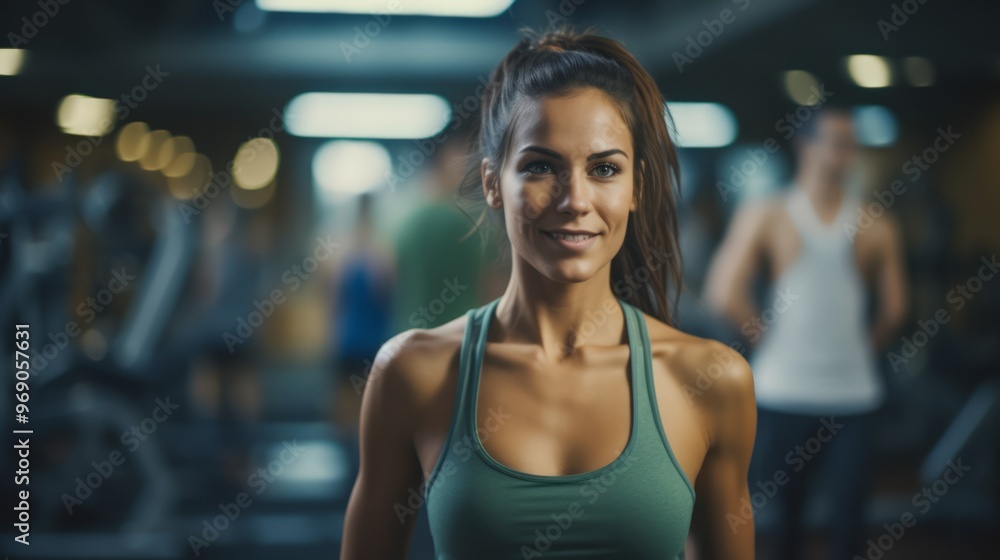 Close up image of attractive fit woman in gym. Neural network ai generated art Close up image of attractive fit woman in gym. Neural network ai generated art