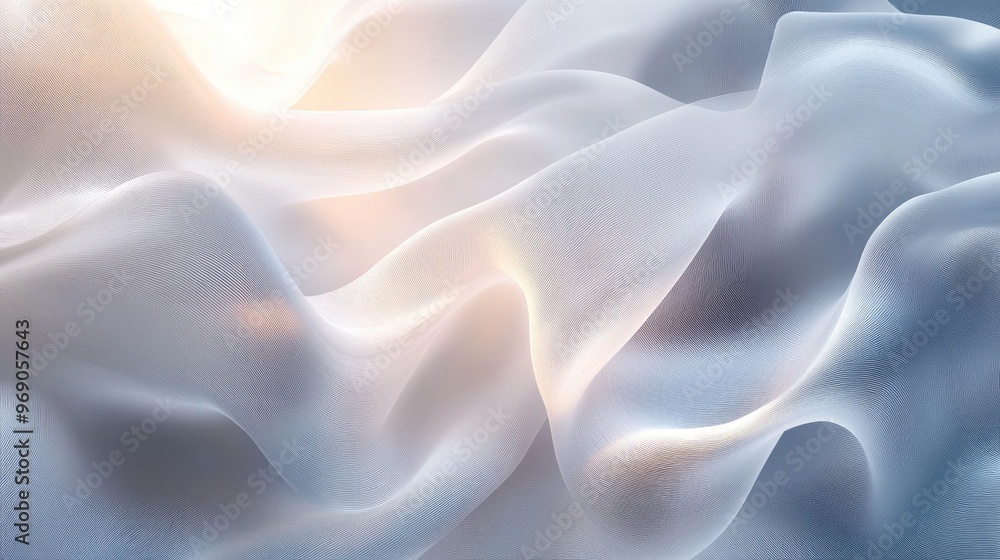 Fototapeta premium Transparent white lines and dynamic waves forming a glowing ultra-wide background, ideal for modern and clean designs