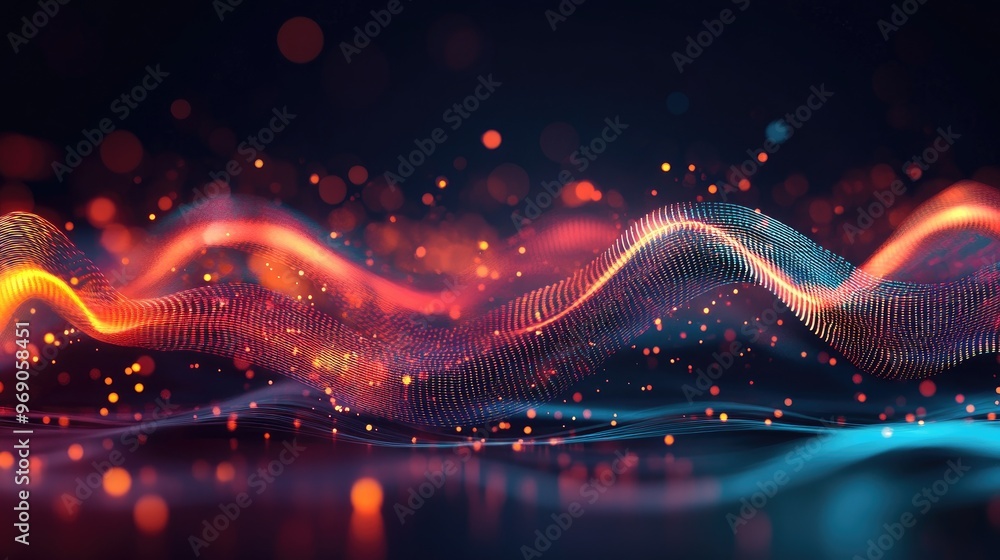 Vibrant data graph with glowing transparent waves and lines, showcasing business trends and profits on a sleek dark background Vibrant data graph with glowing transparent waves and lines, showcasing business trends and profits on a sleek dark background