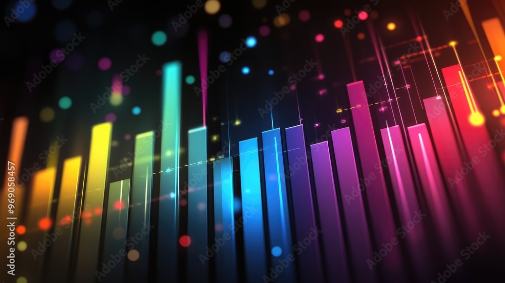 Vibrant data trend graph in colorful bars and lines, displaying business profits against a dark background for a dynamic visual Vibrant data trend graph in colorful bars and lines, displaying business profits against a dark background for a dynamic visual