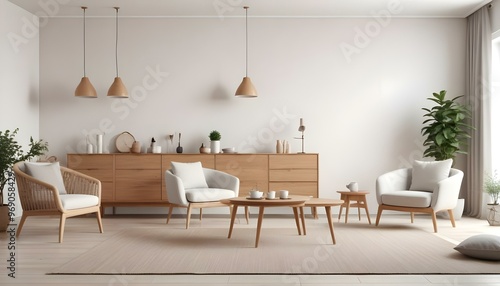 Interior living room with white sofa . 3D rendering.