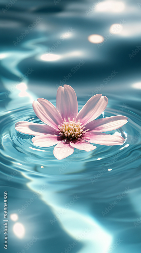 mobile phone zen wallpaper of beautiful Michaelmas Daisy flower floating serenely on the surface of crystal-clear turquoise water, relaxation, soothing mobile phone zen wallpaper of beautiful Michaelmas Daisy flower floating serenely on the surface of crystal-clear turquoise water, relaxation, soothing