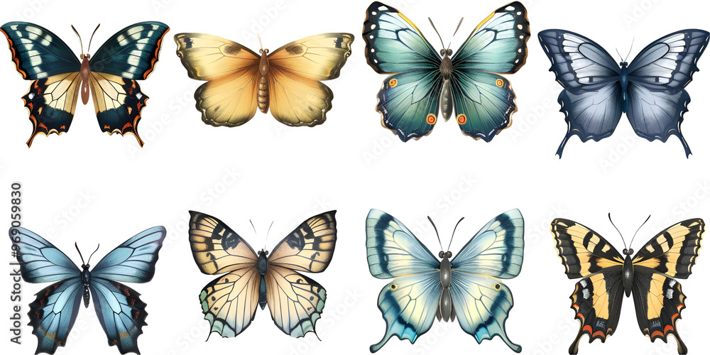 Collection of Colorful Butterflies Isolated Collection of Colorful Butterflies Isolated