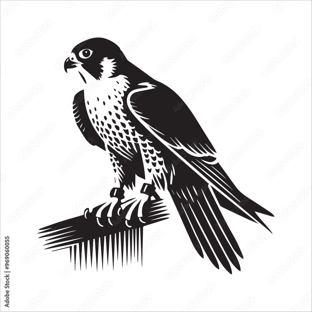 Obraz premium Peregrine Falcon Silhouette Design, Peregrine Clipart Graphic, Peregrine Bird vector illustration in black and white