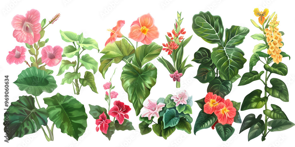 Exotic Tropical Plants with Flowers Isolated Exotic Tropical Plants with Flowers Isolated