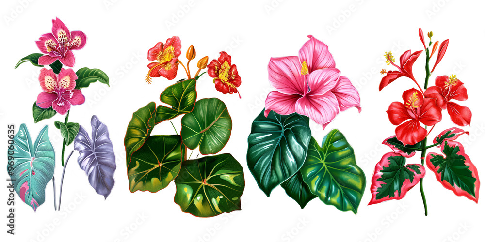 Exotic Tropical Plants with Flowers Isolated Exotic Tropical Plants with Flowers Isolated