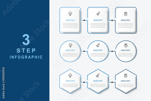 Infographic template vector element with icons and 3 step process can be used for workflow, business information and web graphic design 