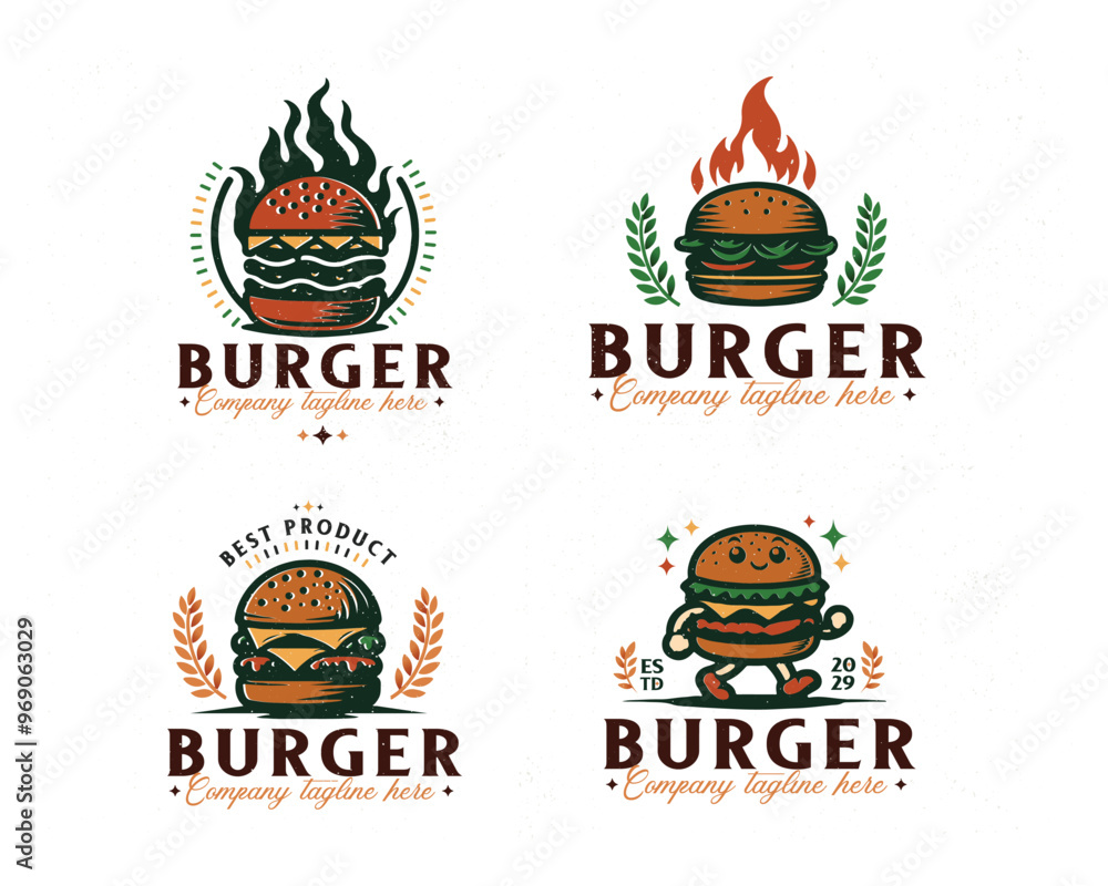 Obraz premium Set bundle classic cheese burger logo design for business company