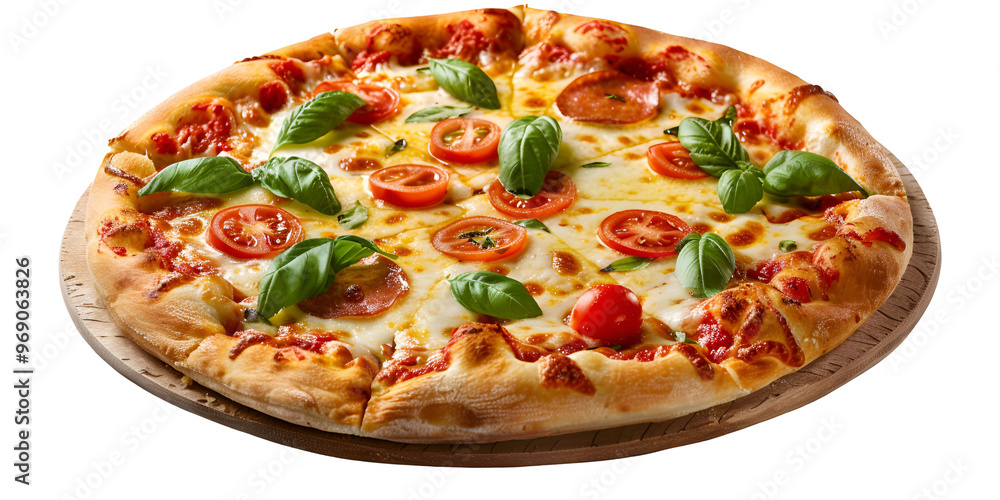 Pepperoni Pizza with Basil Transparent Background Pepperoni Pizza with Basil Transparent Background