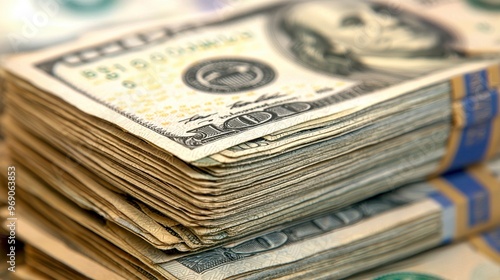 Close-up view of stacked currency notes displaying intricate details and textures of the paper and design, symbolizing wealth.