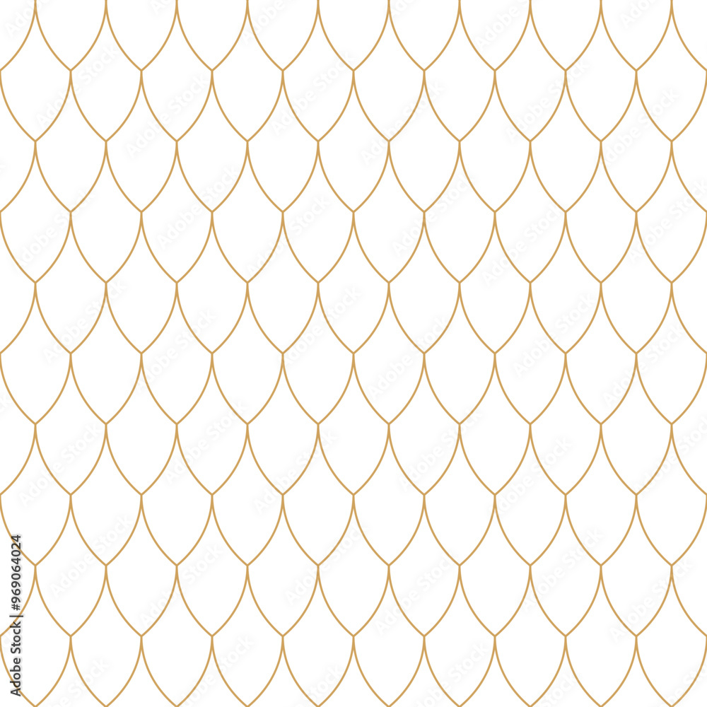 Naklejka premium Geometric seamless pattern of overlapping scales in gold line, elegant background for fabric, wallpaper, interior and other decorative purposes.