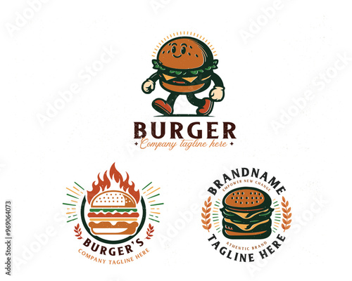 Set bundle classic cheese burger logo design for business company