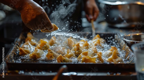 Wallpaper Mural Making samosas with a filling of spiced potatoes and peas, folding pastry dough, and frying in hot oil Torontodigital.ca