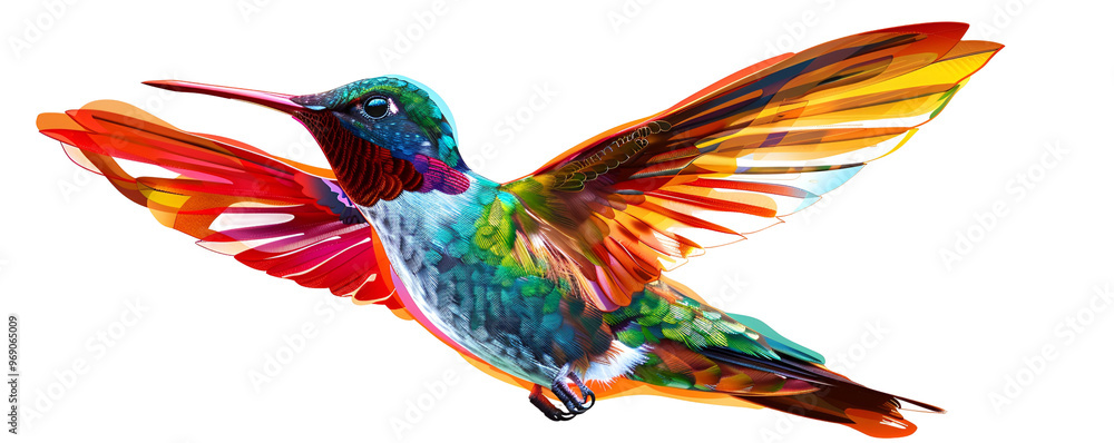Obraz premium Colorful Flying Hummingbird on Transparent Background