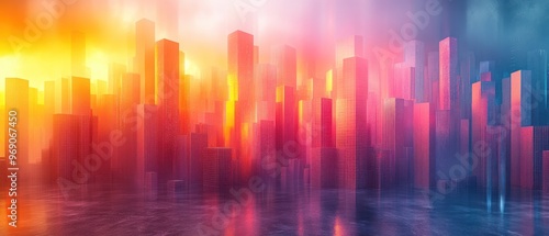 Digital Cityscape with Neon-Lit Towers and Fog