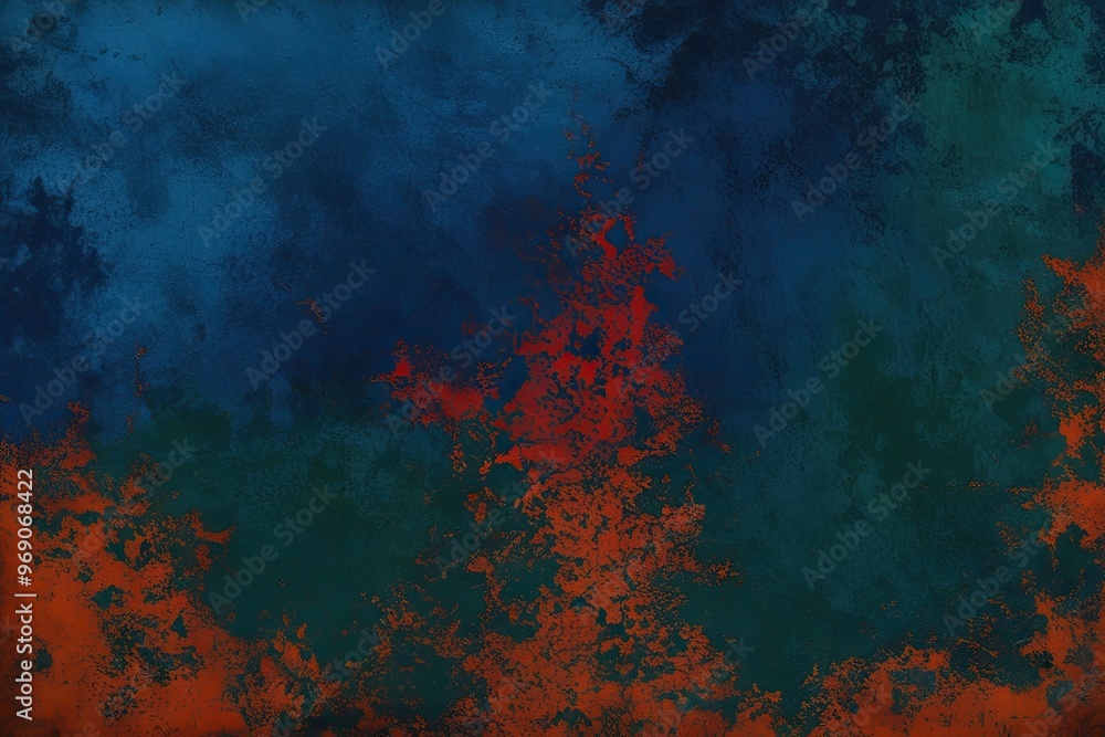 Grunge Backdrop with Rich Blue-Green and Dark Orange Crimson Texture in Deep Azure and Navy Tones Grunge Backdrop with Rich Blue-Green and Dark Orange Crimson Texture in Deep Azure and Navy Tones