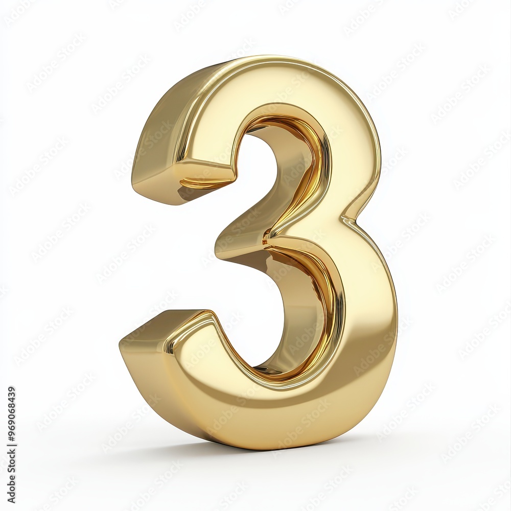 A shiny golden number three, symbolizing value or ranking. A shiny golden number three, symbolizing value or ranking.
