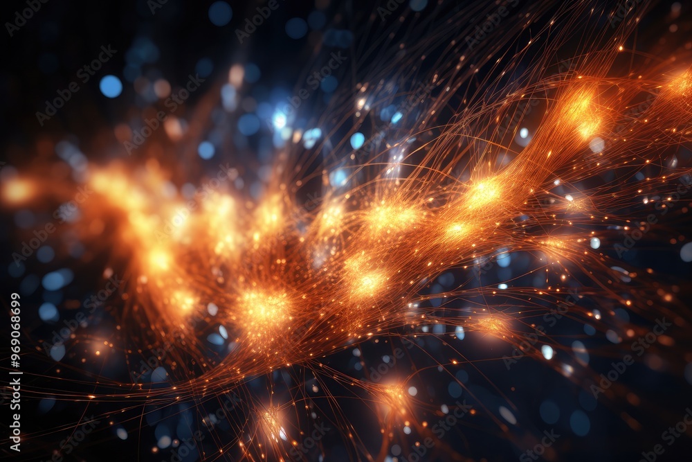 Obraz premium Fast cable network strands with bright lights. 