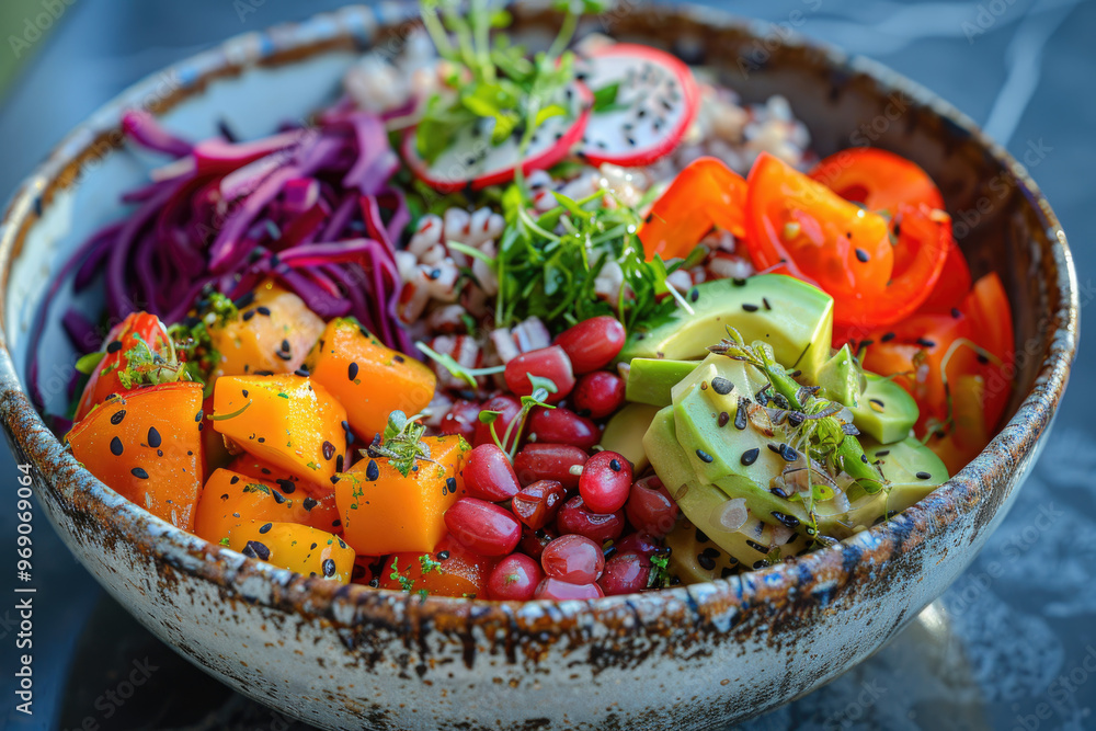 Colorful Fresh Vegan Salad with Avocado, Chickpeas, and Cherry Tomatoes on Rustic Wooden Table Colorful Fresh Vegan Salad with Avocado, Chickpeas, and Cherry Tomatoes on Rustic Wooden Table