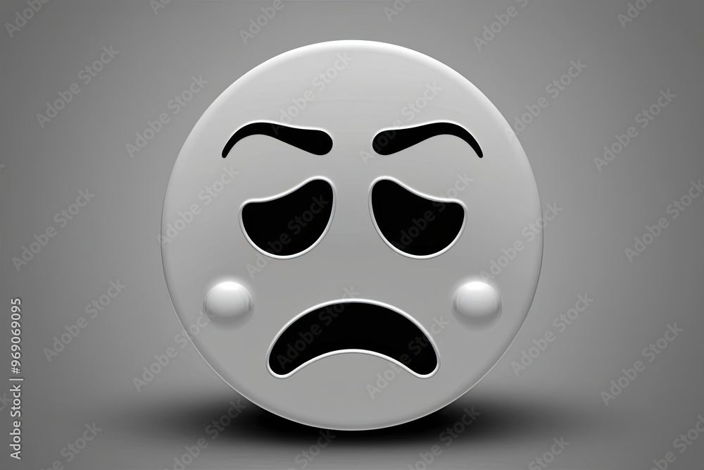 Obraz premium Three-Dimensional Crying Emoticon: Sad Face Icon with Expression and Emotion