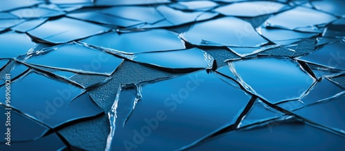 Close up of cracked or split defect solar panel pieces tinted blue. with copy space image. Place for adding text or design