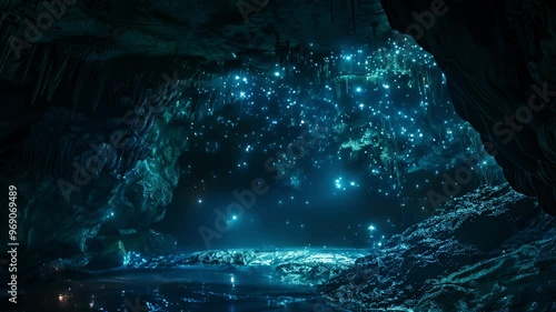 Beautiful Serene Bioluminescent Cave 