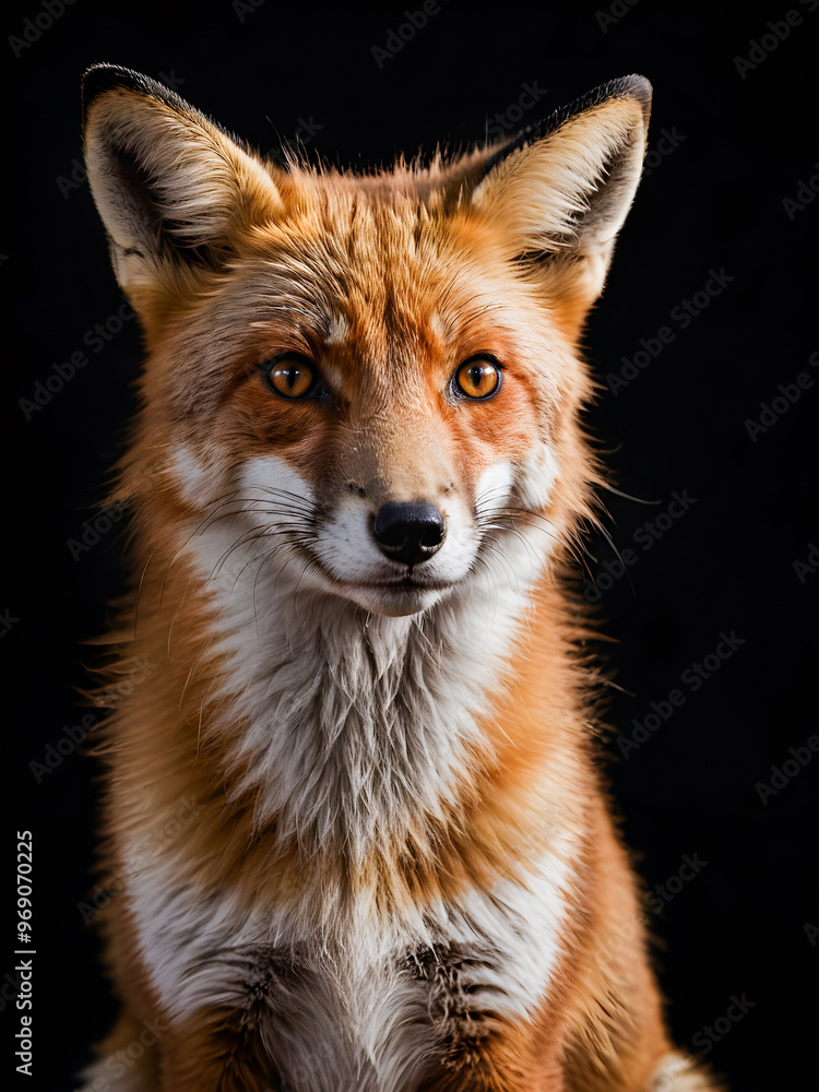 Fototapeta premium Portrait of a red fox on a black background. Studio shot.