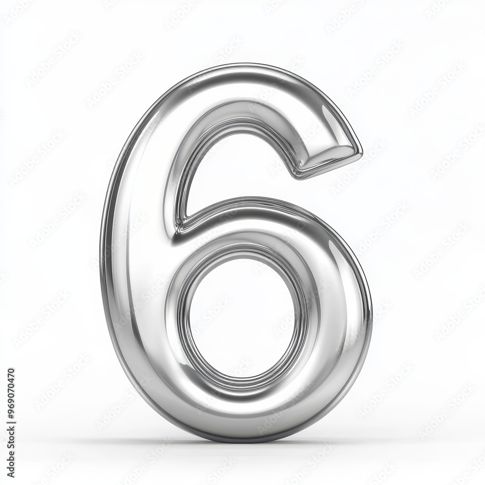 A shiny, metallic number six in a three-dimensional design. A shiny, metallic number six in a three-dimensional design.