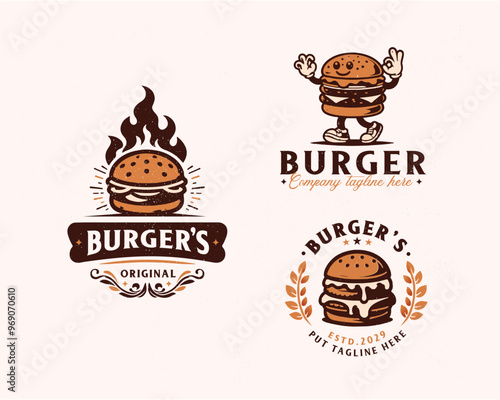 Set bundle classic cheese burger logo design for business company