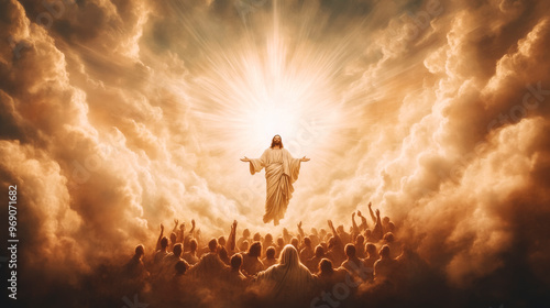 Divine Resurrection Radiance: Ascending Messiah in Glorious Light