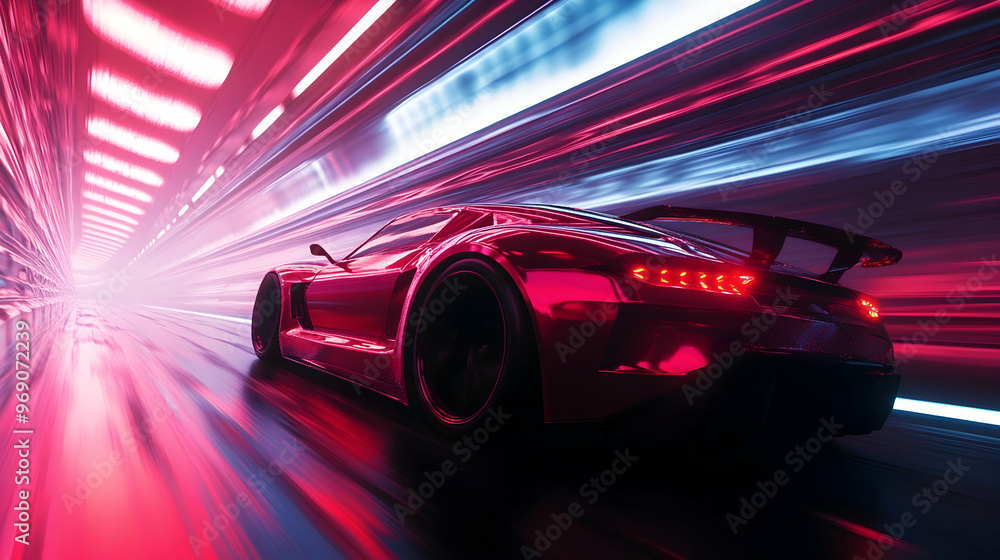 Sports car in a futuristic highway tunnel Sports car in a futuristic highway tunnel