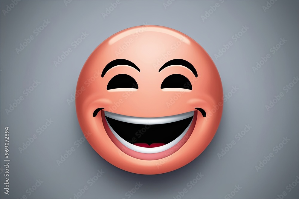 Fototapeta premium Three-Dimensional Happy Laughing Face Emoticon Icon with Joyful Expression