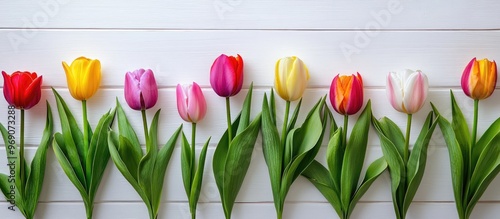 Variety of tulips on white ...