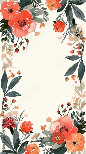 a floral frame with a white background and red flowers photo